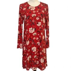 Red Floral Long Sleeve Old Navy Swing Dress — like new size small